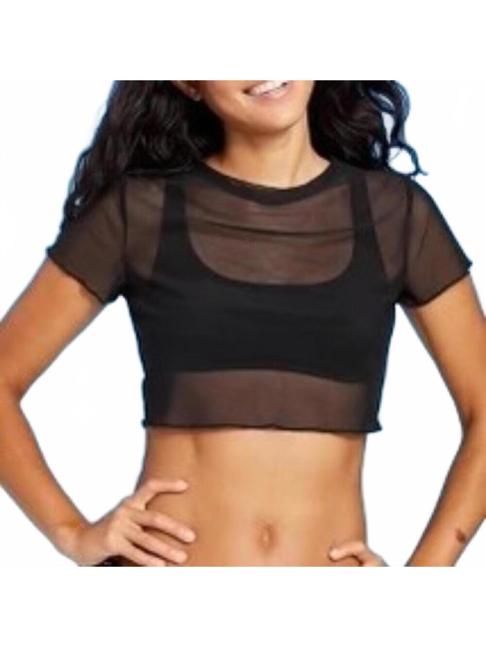 Mesh Short Sleeve Crop Top Wild Fable Black XS